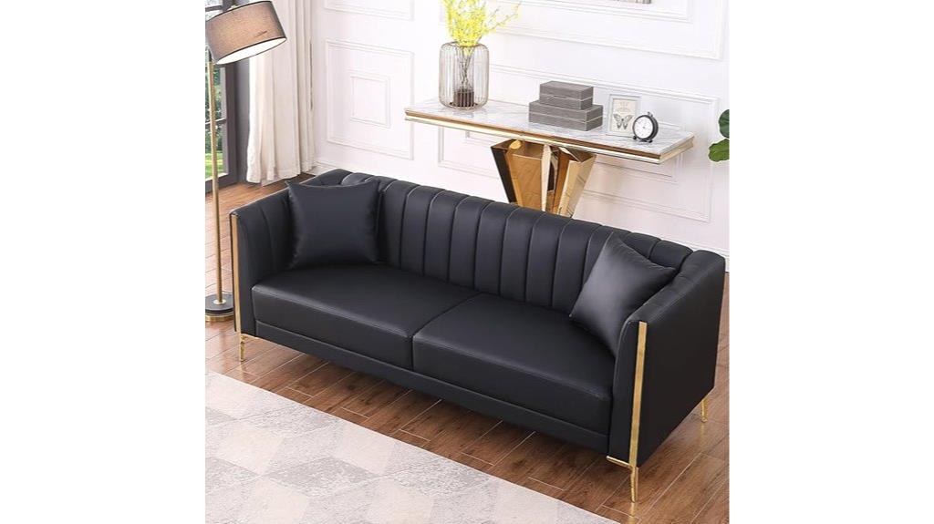 black faux leather sofa