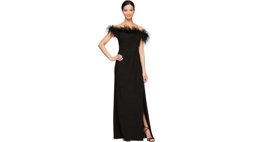 off shoulder gown with front slit
