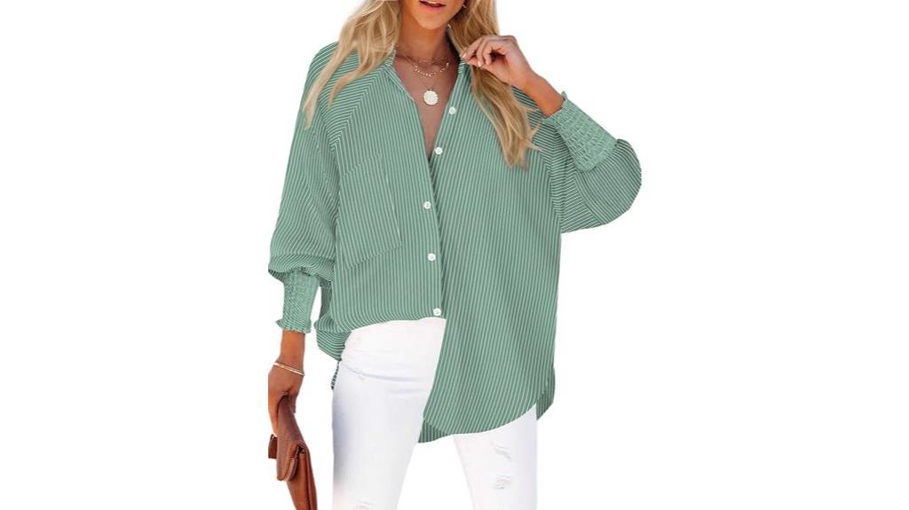 striped smocked cuffed shirt