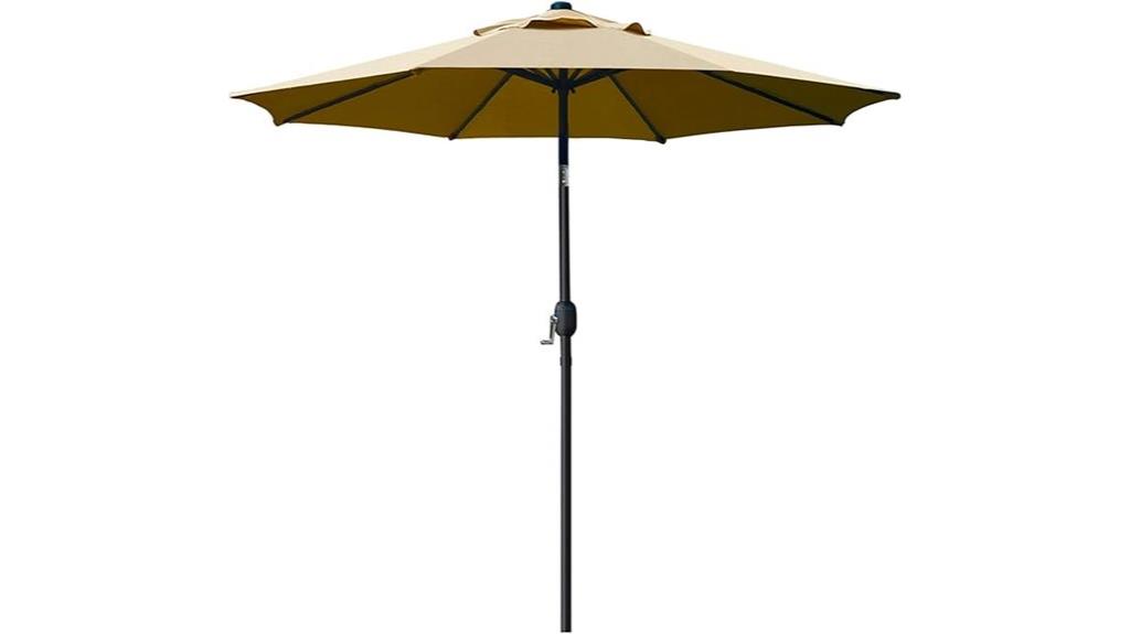 tan patio umbrella with sturdy ribs